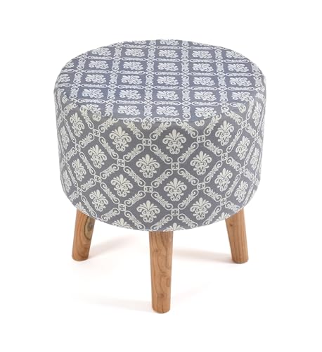 Image of NACIA Printed Ottoman Stool Set of 2 | Soft Cushioned Velvet Pouf Footrest with Wooden Legs | Decorative Seating Stool for Bedroom Living Room Home & Office (16x16x17 Inch, Grey Damask)