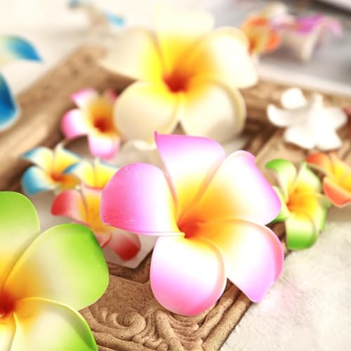 10 pinzas de cabello flores hawaianas multicolor 7cm miniatura 3