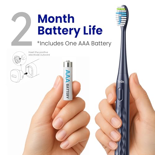 Image of 7AM2M Sonic Travel Electric Toothbrush for Adults & Kids, Travel Case&2 Brush Heads, Battery Powered Sonic Toothbrush, Compact Design for Daily /Travel Use-Navy