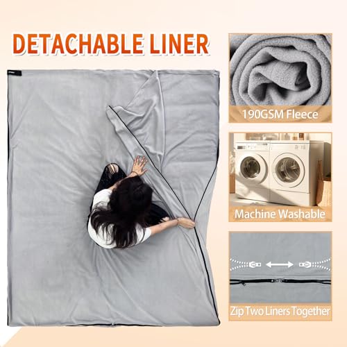 Bolsa de dormir impermeable para adultos WKFAMOUT, lavable a máquina, para clima frío, con saco compresor para camping de 3-4 estaciones miniatura 3