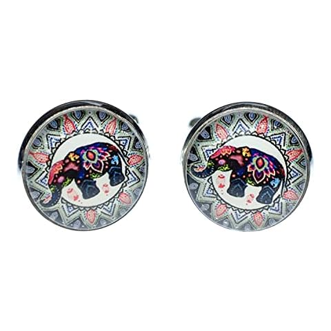 Miniblings Cabochon Elephant Cufflinks + Box - Handmade Fashion Jewelry I Elephants Pattern Boho Ethnic Indian Colorful Multicolored - Cufflink Buttons Cover