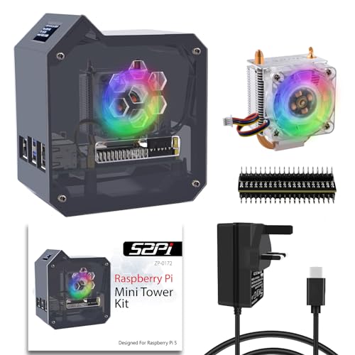 GeeekPi Mini Tower Kit with PD 27W Power Supply for Raspberry Pi 5, Pi5 Case with ICE Tower Cooler Active Cooler, 0.96'' OLED Module for Raspberry Pi 5 4GB/8GB/16GB