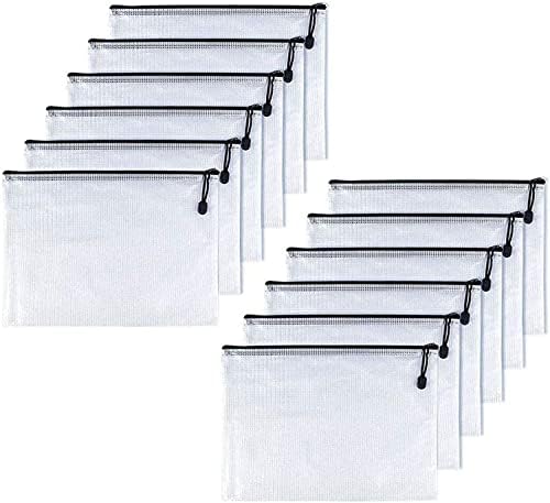 Oaimyy-B5(7"x 11",12 Pcs) Plastic Mesh Zipper Pouch Document Folders Bag & Zip File Folders for School Office Supplies, Travel,Puzzles Games Organizing Storage-Black