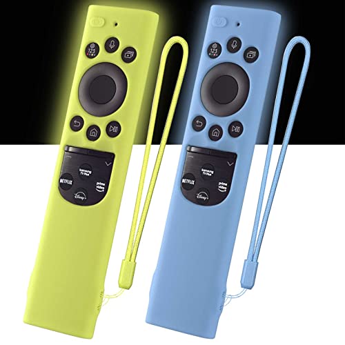 AKSHFETH Silicone Case for Samsung BN59-01385 BN59-01386 TM2280E BN59-01391 Silicone Cover for Samsung Smart TV Solar Cell Remote Control 2022 Silicone Remote Control Sleeve(Glow green+glow blue)