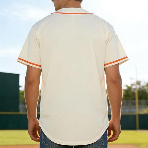 Camiseta de béisbol beige-naranja lisa, manga corta casual con botones miniatura 2