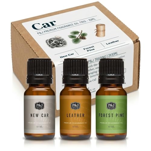 P&J Trading Car Trio Set of 3 - New Car Leather & Forest Pine - Premium Concentrated Trio Set for Car Freshies Candle Making Diffusers Soap Making & DIY Crafts - USA Made 10 ML
