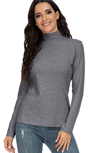HieasyFit Women's Cotton Mock Turtleneck Long Sleeve Basic Thermal Top