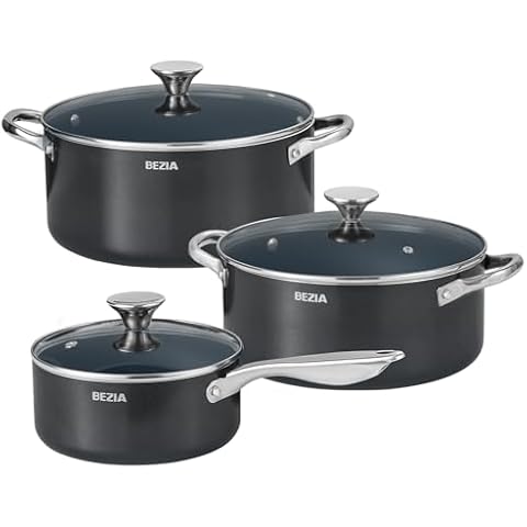 Induction Cookware Set 6-Piece, Stackable Kitchen Cooking Pots Set, 6qt 4.8qt & 2qt Pots with Lids, Dishwasher Safe & Oven Safe, Compatible with All Stoves, Black Cover