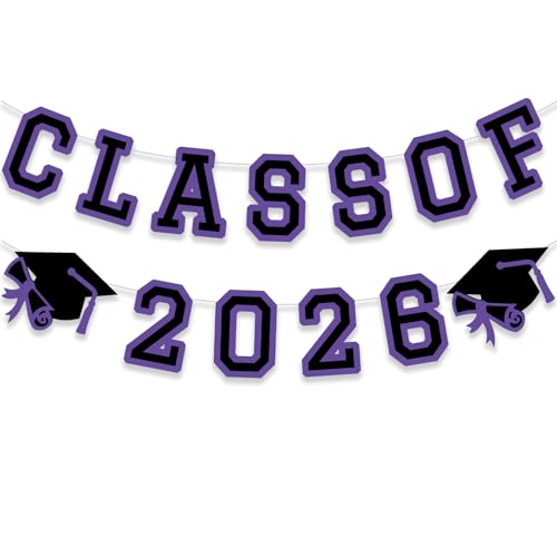 Image of Class of 2026 Graduation Banner University College Grad Garland Decoration Party Supplies High School Colors Purple Black