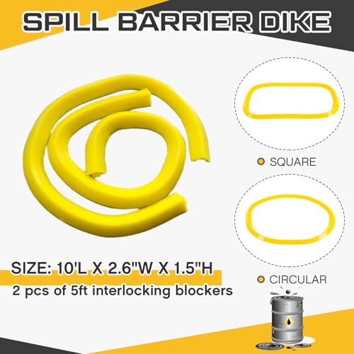 Image of Pushglossy Spill Barrier Dike Solid Liquid Blocker Door Blocker Dike Lab Spill Control Supplies, Composed of 2pcs 5ft Blockers, Yellow (10'L x 2.6 inchW x 1.5 inchH)