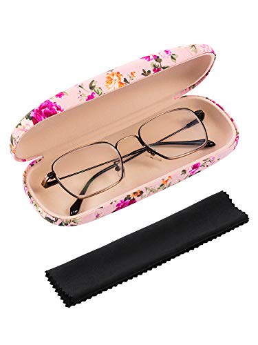 Weewooday 2 Pieces Glasses Case Hard Shell Eyeglass Case For Women Flower Fabrics Floral Retro Portable Eye Glass Case Box For Glasses (Pink, Blue) #TOP3