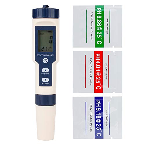 Water Quality Tester,AGT Portable 5 in 1 Function Water Quality Testing Meter Salinity Temperature PH TDS EC Tester Soil Water Quality Detector Monitor