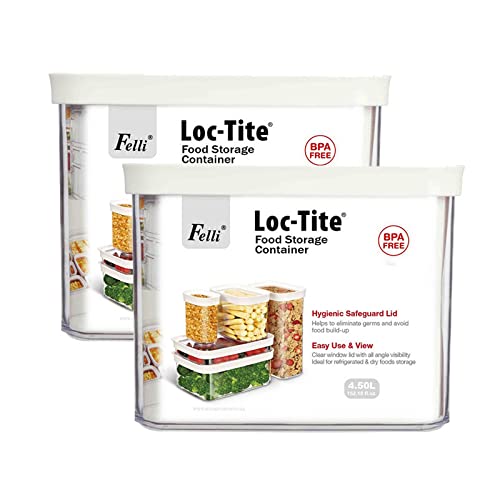 Felli Loc-Tite Rectangular Acrylic Airtight Food Storage Container, Transparent, 4.5 L, Set of 2 (NFEM040)