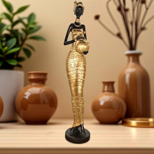 Estatua Africana Decorativa Mujer 16.4" Resina Dorada miniatura 6