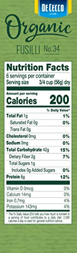 De Cecco Pasta, Organic Fusilli No.34, 12 OZ (Pack of 12) - Made in Italy, High in Protein & Iron, Bronze die