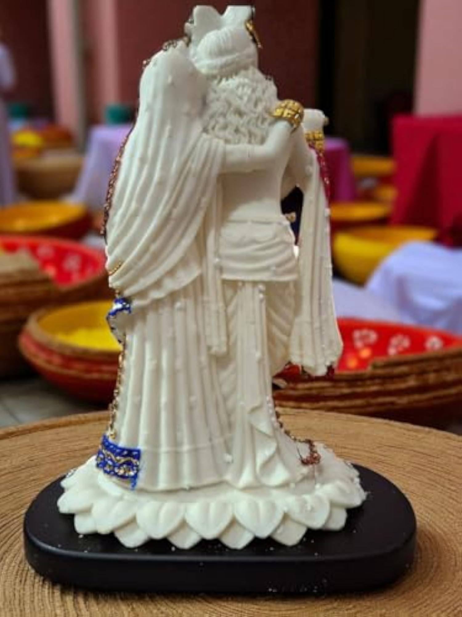 Gold Plated Radha Krishna Murti Marble Dust Idol
