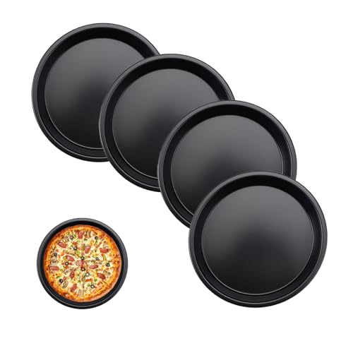 Jlnmmn 4 Stück Pizzabackform Carbonstahl, Klein Pizzabackbleche Rund, Antihaftbeschichtet Pizzabackbleche Set, für Pizza, Flammkuchen, Kuchen