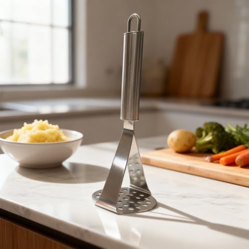 Image of Stainless Steel Potato Masher | Heavy Duty SS 202 Vegetable Masher | Rust-Proof, Food-Grade, Ergonomic Handle | Smooth Mashing Tool for Potatoes & Vegetables | Dishwasher Safe