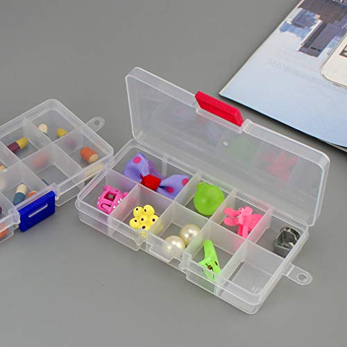 Image of 10 Removable Grid Compartment Clear Rectangle Plastic Storage Box, Jewelry and Crafts Organizer Container with Adjustable Dividers(1 Pack)