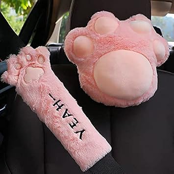 N / A 2 Pcs Kawaii إكسسوارات السيارات Kawaii مسند الرأس وسادة غطاء حزام الأمان لطيف Kawaii سيارة ديكور وسادة سيارة لطيف وردي سيارة Stuff وردي