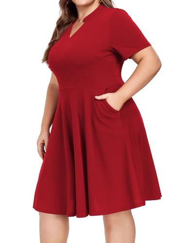 Mokayee Womens Plus Size Dresses Summer V Neck Casual Semi Formal Knee Length Church Wedding Guest Dresses with Pocktes3