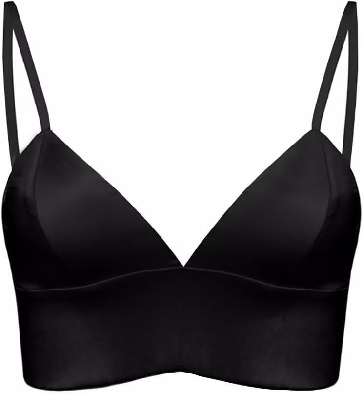 SilRiver Silk Bralette Top V- Neck Satin Bra with Triangle Cups Wire-Free & Feather-Light for Women Sensitive Skin - Image 4