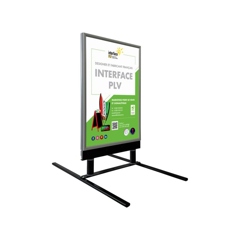 Panneau en bois gris sur ressorts avec porte affiche alu format A1 - Dimensions 110 x 63 cm