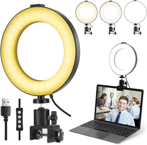 Video Conference Lighting Kit, Ring Light Clip on Laptop Monitor, 6' Dimmable LED Circle Selfie Light for Zoom Meeting/Remote Working/Zoom Calls/Live Streaming/Video Recording
