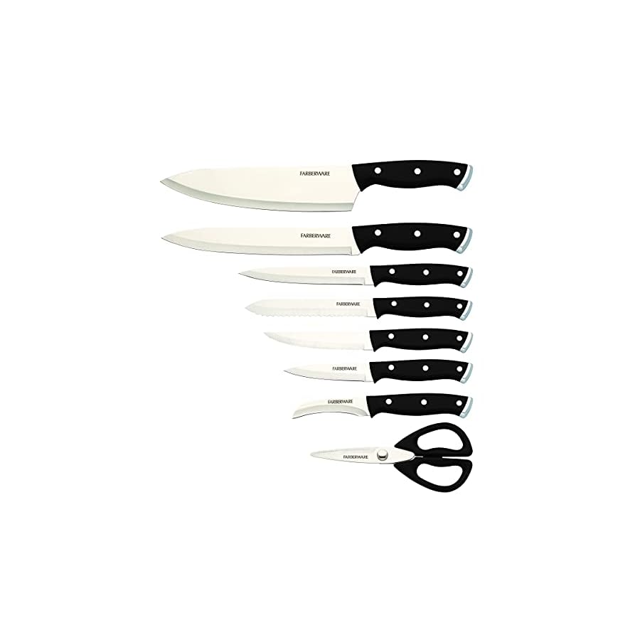 Farberware Edgekeeper Triple Riveted Slim Knife Block Set with Built in Sharpener, 14-Piece, Black