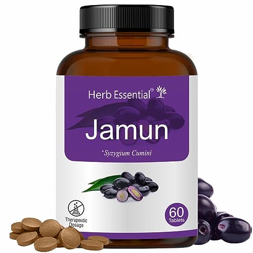 Herb Essential Jamun Seed Tablets 500mg (60 Count) Syzygium Cumini Seed Supplement Indian BlackBerry Tablets, Vegan, Additive-Free & Non-GMO Formula- 60 Count (Pack of 1)