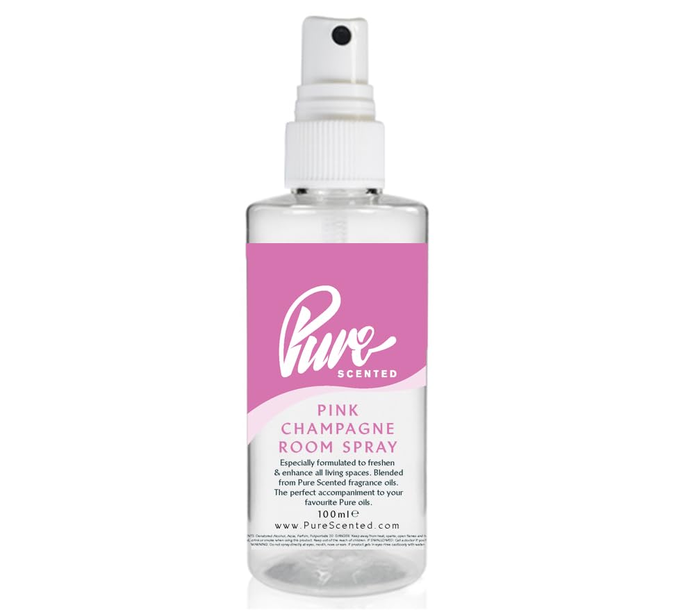 "Pure Scented 100ml Room & Fabric Sprays Suitable For Home, Car, Caravan, Work, Gym Bags, Odour Eliminators (1 x 100ml, Pink Champagne)"