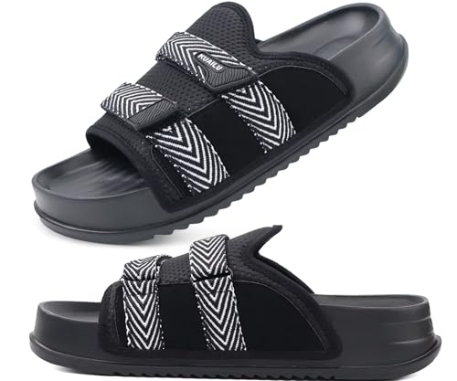 KuaiLu Mens Orthotic Sandals Comfortable Arch Support Plantar Fasciitis Fabric Sandal Slippers Memory Foam House Slipper Shoes For Man Summer Beach Cushion Slides Slip On Indoor Outdoor, Black Size 132