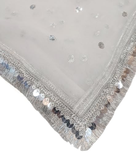 Image of Navti Creations Women's Lightweight Net Dupatta With Sequence Embroidery & Kiran Border (Length 2.25m)