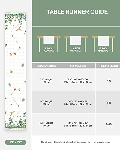 Spring Summer Style Table Runner, Green Plants Hummingbirds Table Runners, Party Decor Greenery Bird Table Runners 72 Inches Long For Farmhouse Holiday Kitchen Dining Table Decoration (13X72 In) #TOP6