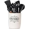 Xarkany® Kitchen Utensil Holder for Countertop - 7” x 6” Extra Large Utensil Holder - Farmhouse Kitchen Decor- Rustic Kitchen Organization Countertop - Utensil Crock - White (Utensils not Included)