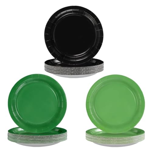 Greencian 60Pcs Green and Black Paper Plates 9" Heavy Duty Paper Plates