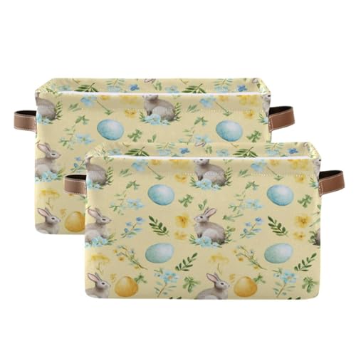Plaaee Storage Basket Bunnies Eggs Easter Open Home Organizer Bins Storage Baskets with PU Handles – Collapsible Organizing Box for Closet & Shelf 1pack