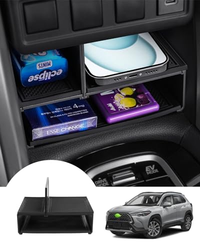 Autorder Center Console Organizer for Toyota Corolla Cross 2022 2023 2024 2025 Without Wireless Charger Accessories Armrest Storage Box Secondary Insert Tray Partition Panel Black(NOT for Corolla)