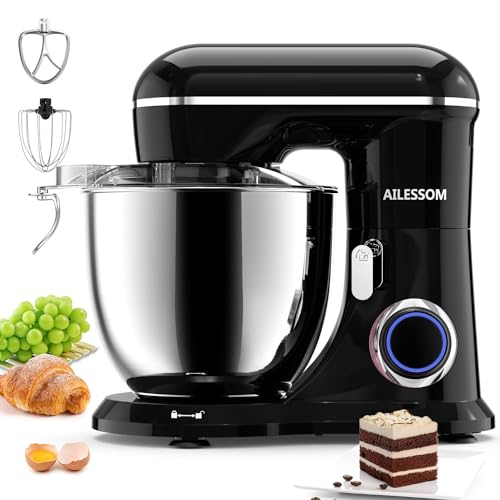 Ailessom Stand Mixer,6.5-QT 660W 10-Speed Tilt-Head Food Mixer, Kitchen Electric Mixer with Bowl, Dough Hook, Beater, Whisk for Most Home Cooks, (6.5QT, Onyx Black?…, 1533P