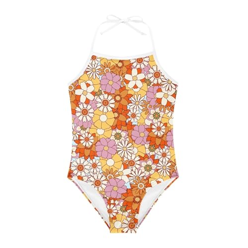 Image of Cute Backless One Piece Swimsuits for Girls Adjustable Halter Strap Bathing Suit Beach Swimwear for Girls