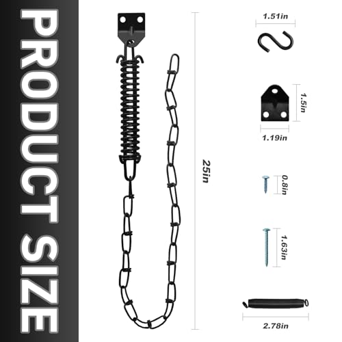 Door Stopper Chain, Screen Door Chain and Spring to Protect Doors, Wind Chain for Storm Door to Protect Windows, Black(2-Pack)