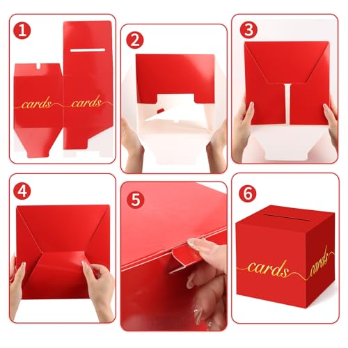 Image of Red Card Box Gold Foil Wedding Favors Gift Card Boxes Post Box Receiving Money Box Holder for Wedding Reception, Baby Showers, Anniversary, Birthday Party, Retirement, Graduation Envelope Holder