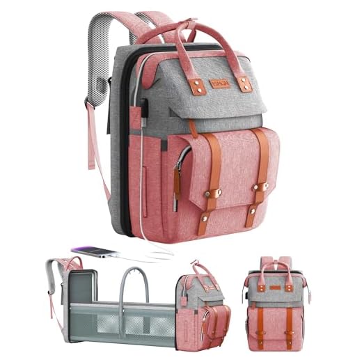 ISMGN Diaper Bag Backpack with Changing Station, Large Diaper Bag, Baby Bag with Changing Station, Pink Diaper Bag, Pinkgray