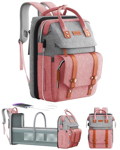 Image of ISMGN Diaper Bag Backpack with Changing Station, Large Diaper Bag, Baby Bag with Changing Station, Pink Diaper Bag, Pinkgray