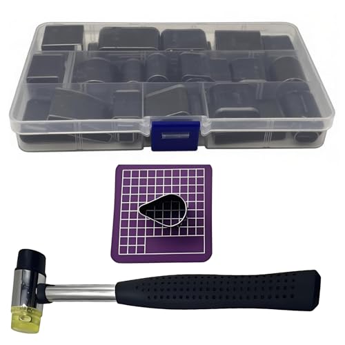 Leather Cutting Dies with Hammer and Mat 52 Shapes Leather Hole Punch Tool Hollow Punch Cutter Tool for Belts Cutting Tool for DIY Crafts