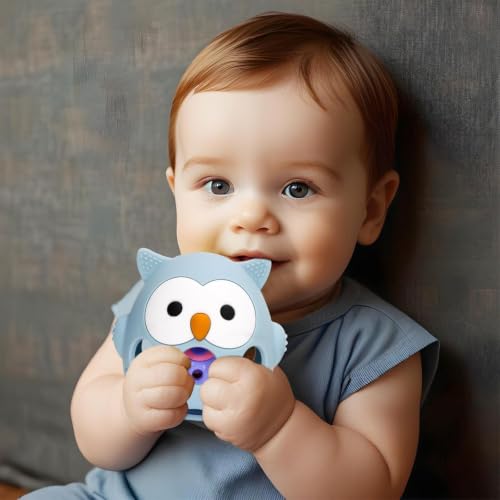 Image of PandaEar Rattle Teether for Babies 0-12 Months, Montessori Silicone Baby Teething Toy, BPA-Free Food Grade Freezer Safe Sensory Toy for Gum Relief & Motor Skills, Blue