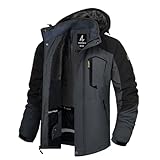 LZACTOIN-X Mens Ski Jacket Snowboard Mens Parka Winter Coat Waterproof Insulated Warm Heavy Coat Dark Gray Black Medium