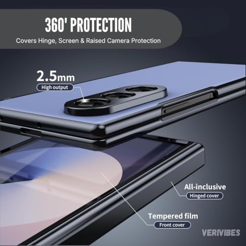 Image of Ultra Hybrid Luxury Leather Case Compatible with Samsung Galaxy Z Fold 8 Ultra (2026) 360 Hinge Protection, Slim Shockproof Back Cover, Anti-Scratch Design, Tempered Glass Protection - Blue