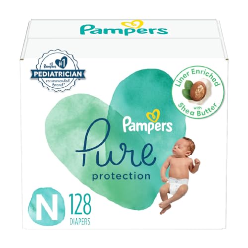 Image of Pampers Pure Protection Diapers Newborn - Size 0, 128 Count, Hypoallergenic Premium Disposable Baby Diapers