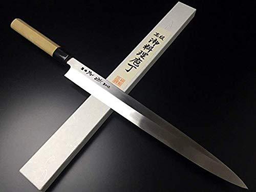 Japanese Chefs Knife ARITSUGU Blue Steel Honyaki Yanagi 360 mm 14 17 Engraved Name Saya